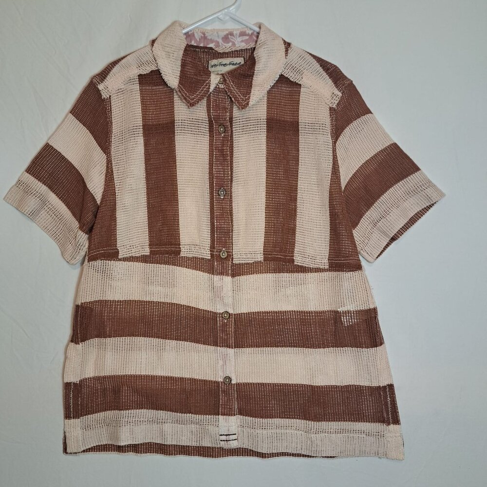 Free People We The Free Del Mar Cabana Shirt Brown Combo NEW SIZE XSMALL - Picture 4 of 8